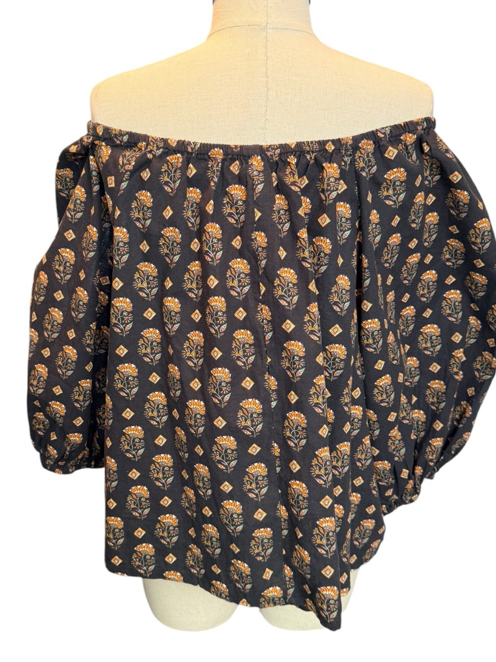 MNG Boho Off Shoulder Peasant Top Floral Puff Sleeve Cottagecore Blouse Med - Picture 4 of 8